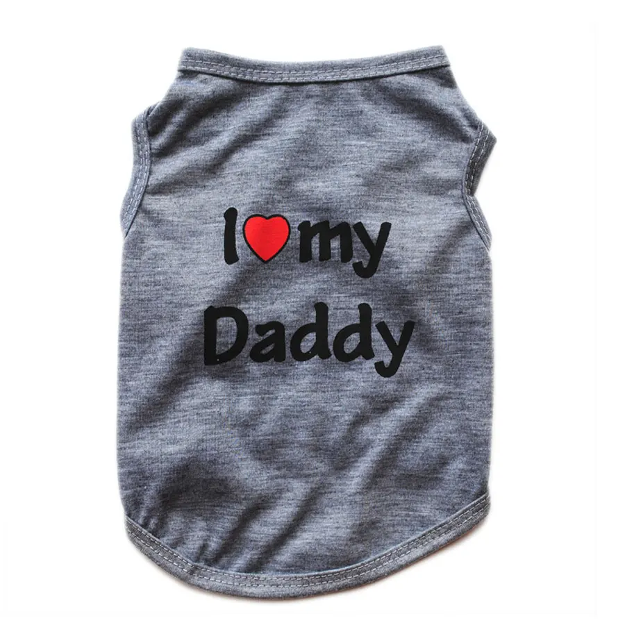 Футболки с котом для кошек Love Daddy Mommy напечатанный однотонный Цвет одежда для домашних животных, котов; хлопковое платье без рукавов котята жилет маленькая одежда с принтом в виде собак - Цвет: 7