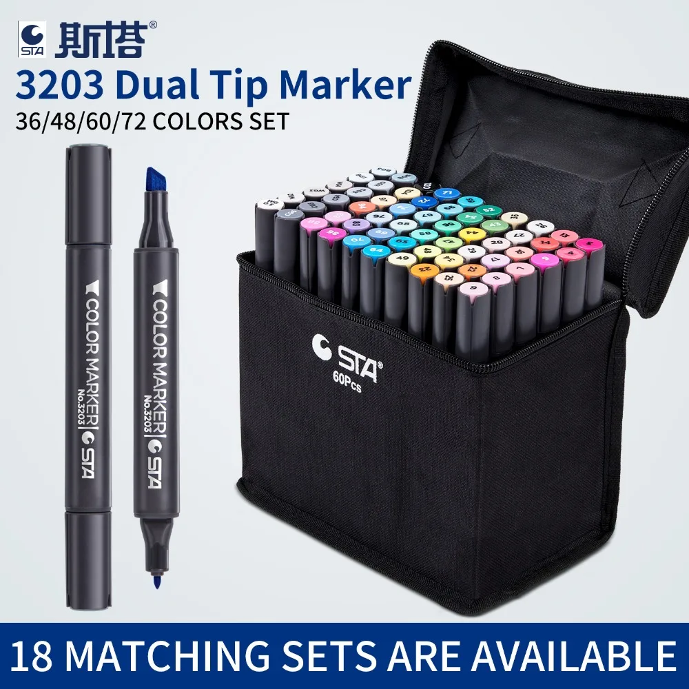 

STA 36/48/60/72 Colors Art Markers Alcohol Based Markers Drawing Pen Set Comic Dual Headed Sketch Marker Design Pens Supplies