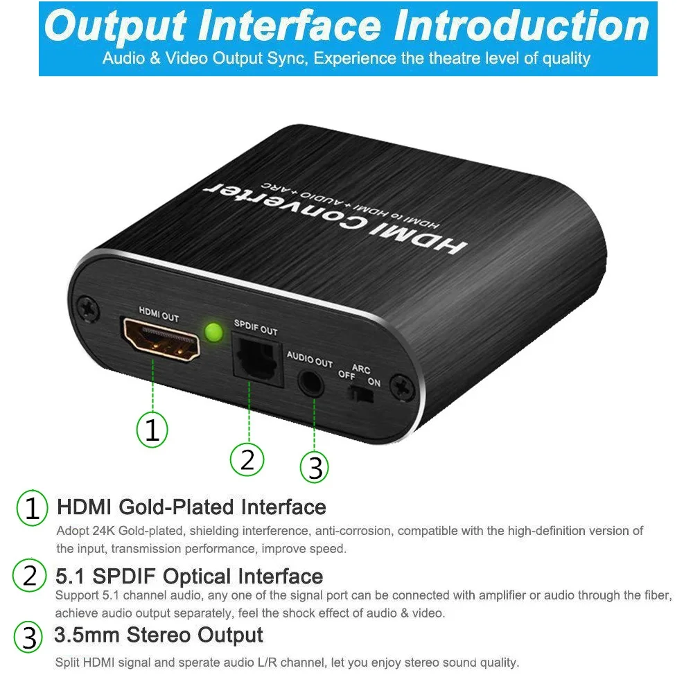 HDMI аудио сплиттер экстрактор 4K 60hz HDMI к аудио экстрактор 5,1 ARC аудио независимый выход стерео SPDIF сигнал HDMI переключатель