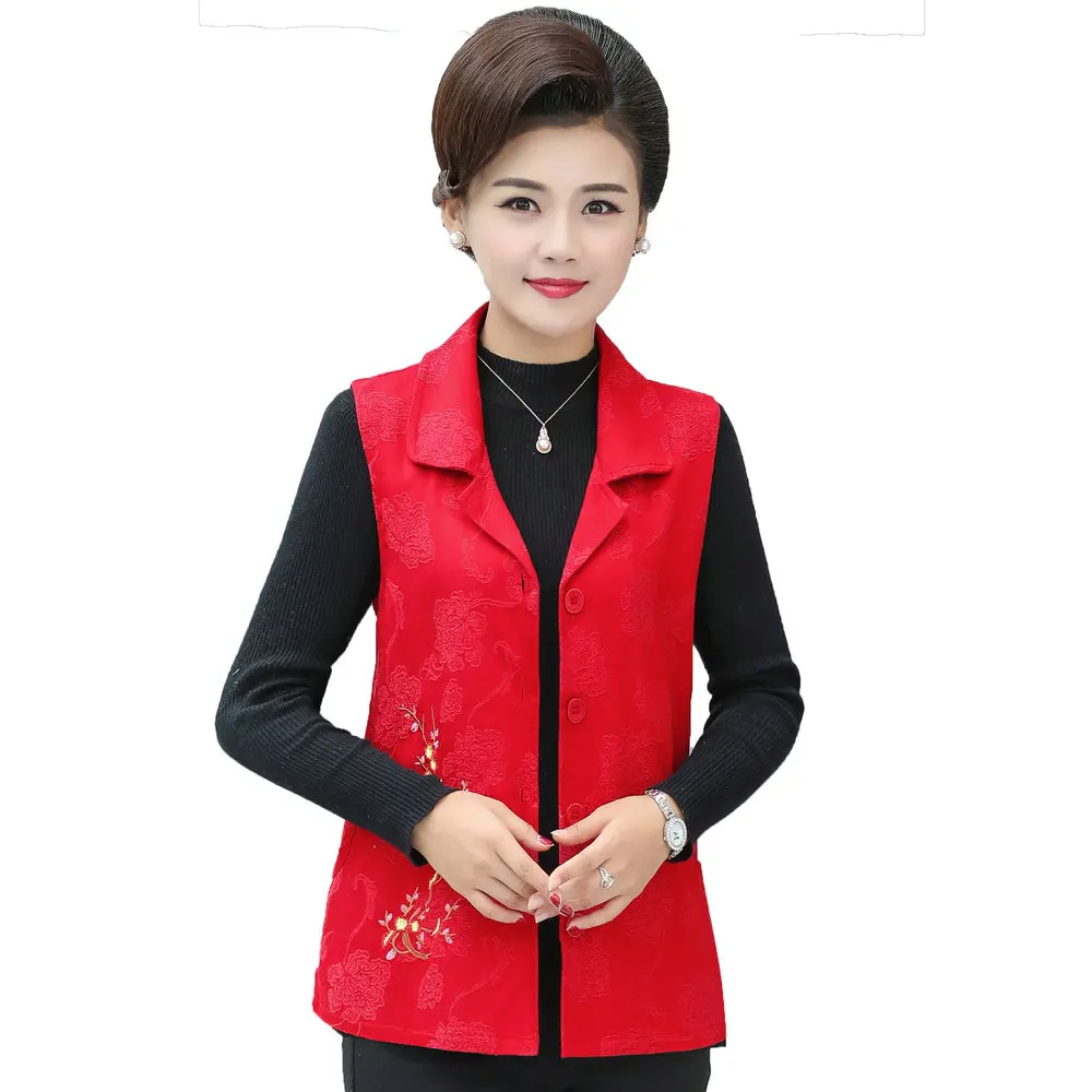 Oriental Style Woman Jacquard Vest Green Blue Red Chinese Flower Pattern Embroidery Waistcoat Women Elegance Vests Autumn Gilet