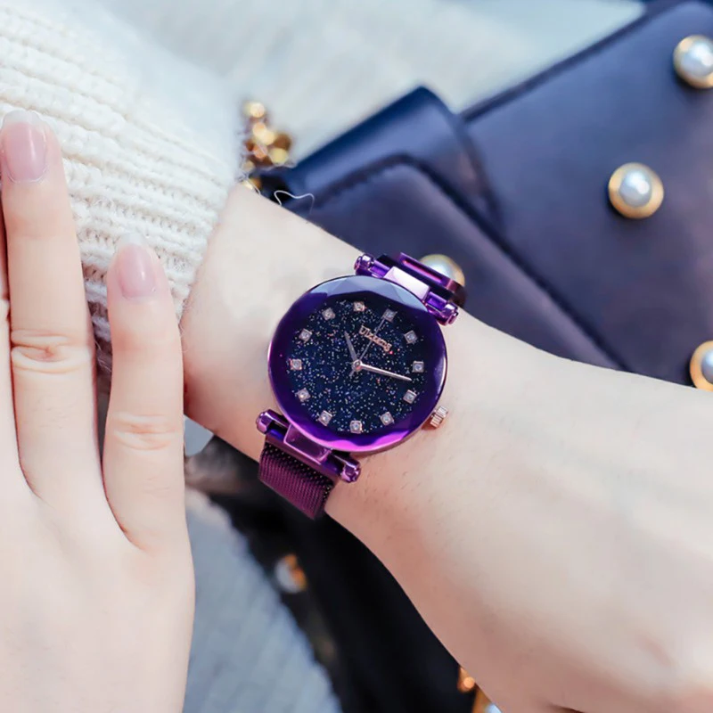 

Ladies Fashion Starry Elegant Rhinestone Iron Casual Women Watch Buckle Quartz Business Dial Watches