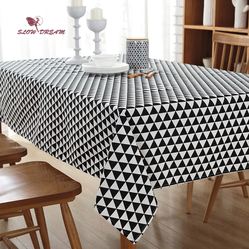 

SlowDream Geometric Cotton Black Living Room Decor Table Cloth Waterproof Rectangular Square Edge Europe Decorative Table Cover