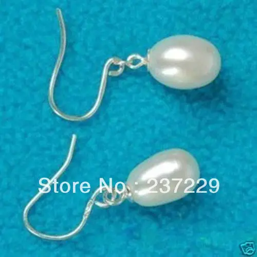 

Wholesale price FREE SHIPPING ^^^^beautiful 8-10mm White Saltwater Pearl Dangle Earring Silver