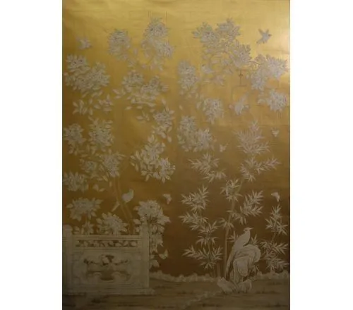 Роскошная ручная роспись обои из серебряной золотой фольги цветы с птицами и бамбуком широкий выбор мотивов и фона опционально