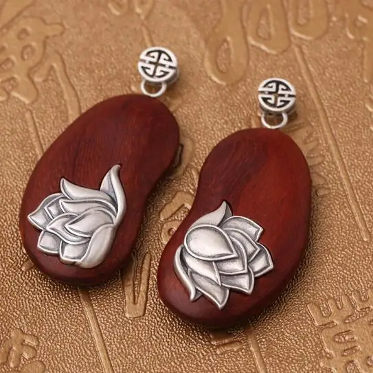

Handmade 925 silver Lotus pendant vintage thai silver Lotus Sandalwood pendant Silver Lady Pendant