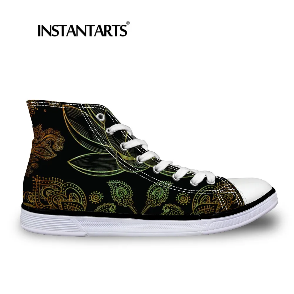 

INSTANTARTS Women's Vulcanize Shoes Lotus Elephant Print Women Casual Canvas Shoes Fashion Girl High-top Flats Shoes Large Size