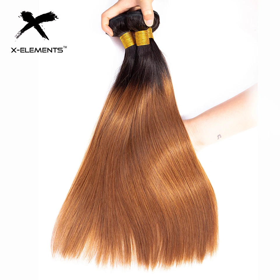 X-Elements Hair Ombre Peruvian Straight Hair Bundles Non Remy Ombre Hair Extensions 1 3 4 Pcs Two Tones Color Hair Weave Bundles (17)