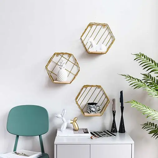 الحديثة الحد الأدنى الشمال الرياح جدار مزيجا خلاقا جدار شنقا المعيشة غرفة نوم خزانة سداسية هندسية رف