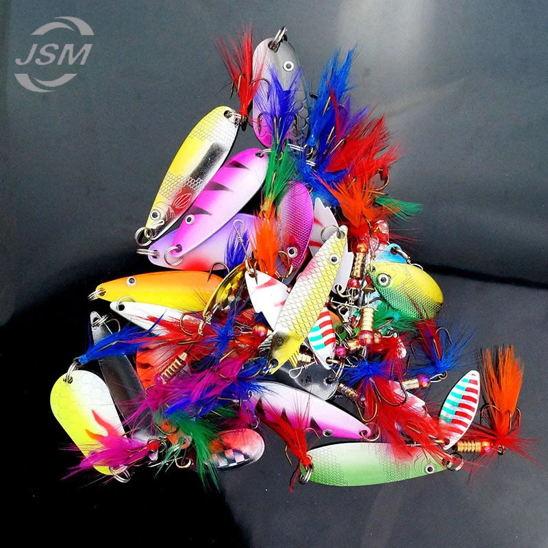 Jsm 30 Pcs/lot Assorted Metal Fishing Lures Colorful Feather Casting  Fishing Spinner Baits Sharp Fishing Treble Hooks - Fishing Lures -  AliExpress