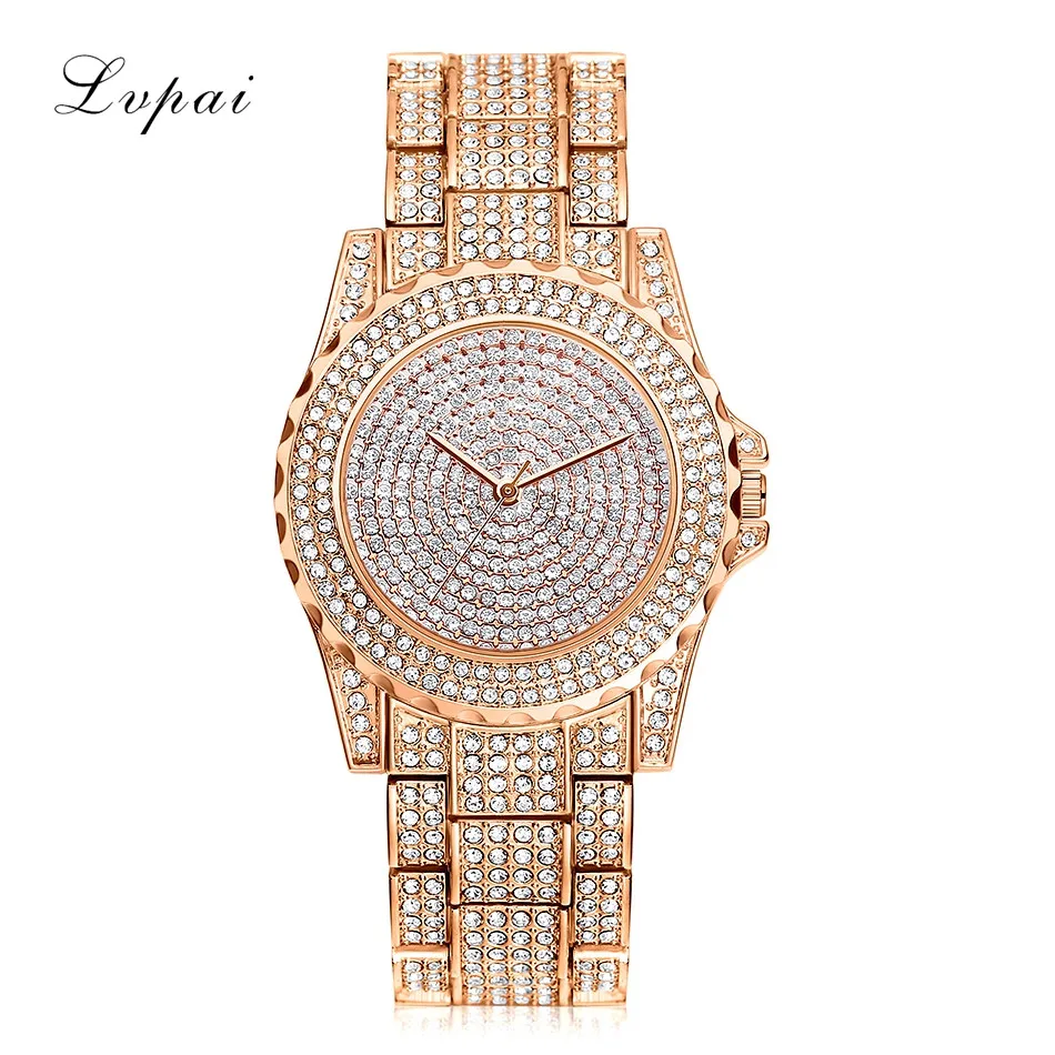 

LVPAI luxury Watches Women Quartz Wristwatch Rhinestone Clock Analog Ladies Dress Gift Watches All Diamond horloges Clock NewB30