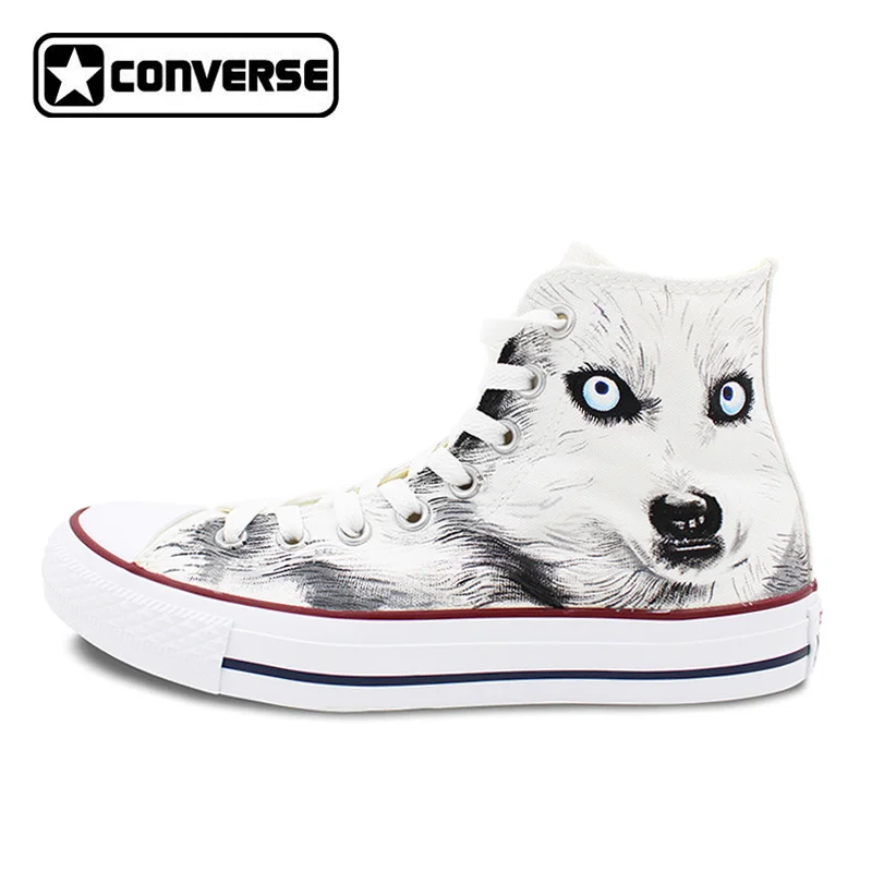 White Converse All Star Custom Design Hand Painted font b Shoes b font Animal Wolf High