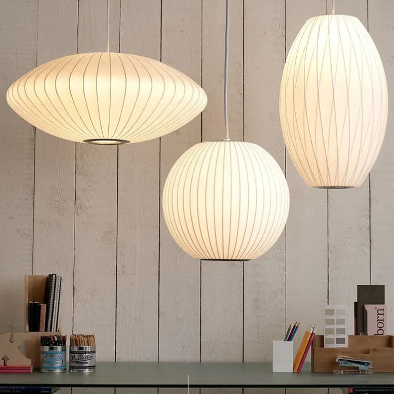 Japanese Pendant Lights White Silk Fabric Sconce Round Lantern Dining