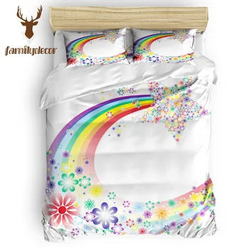 

Family Decor Cartoon Rainbow Star April Fool's Day Duvet Cover Sets Machine Washable Flat Sheet Childrens Turquoise Bedroom