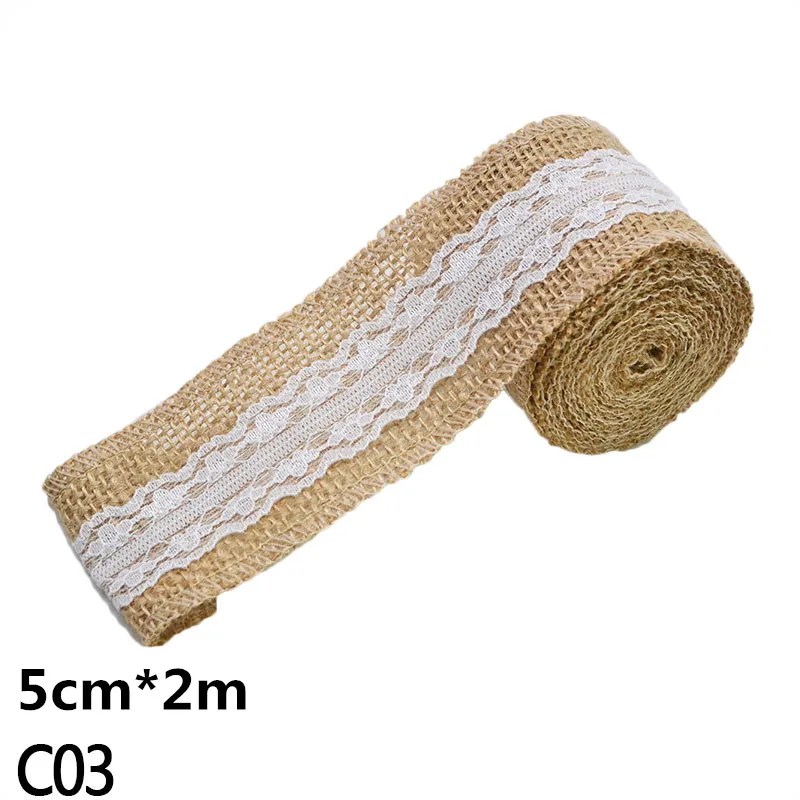 2M 5cm Burlap Rolls Hessian Jute Lace Ribbons Vintage Rustic Wedding Ornaments DIY Craft Supplies Birthday Gift Box Package Rope - Цвет: C03