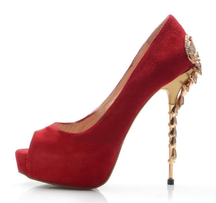 

Newe Arrivals Peep Toe Scorpion Heel Pumps Sexy Slip-on Bride Heels Woman Dress Shoes Chic High Platform Party Shoes Free Ship