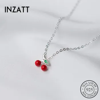 

INZATT Lovely Red Enamel Cherry Choker Pendant Necklace For Women 925 Sterling Silver Fashion Jewelry Birthday Party 2018 Gift