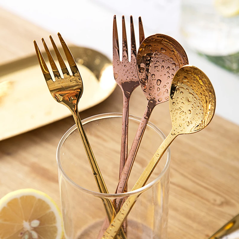 TUUTH 2Pcs set Stainless Steel Golden Cutlery Set Dinnerware Steak Cutlery Western Tableware Fork Dinner Tools1