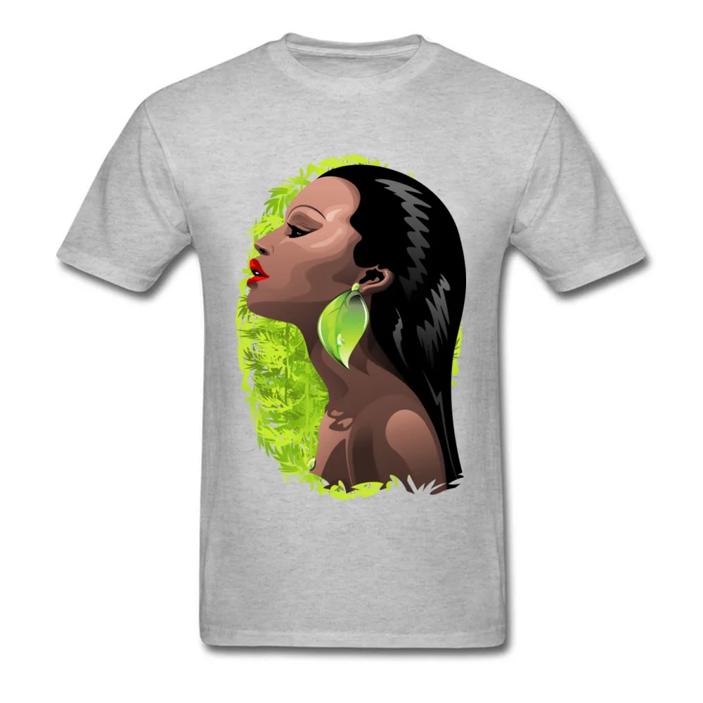 Woman African Beauty and Bamboo T-Shirt for Men Normal VALENTINE DAY Tops Shirt Brand Sweatshirts Round Neck 100% Cotton Woman African Beauty and Bamboo grey