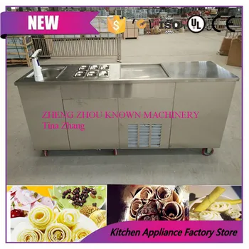 

Free shipping by sea mobile single square pan 6 toppings with sink hard fried ice cream roller machine