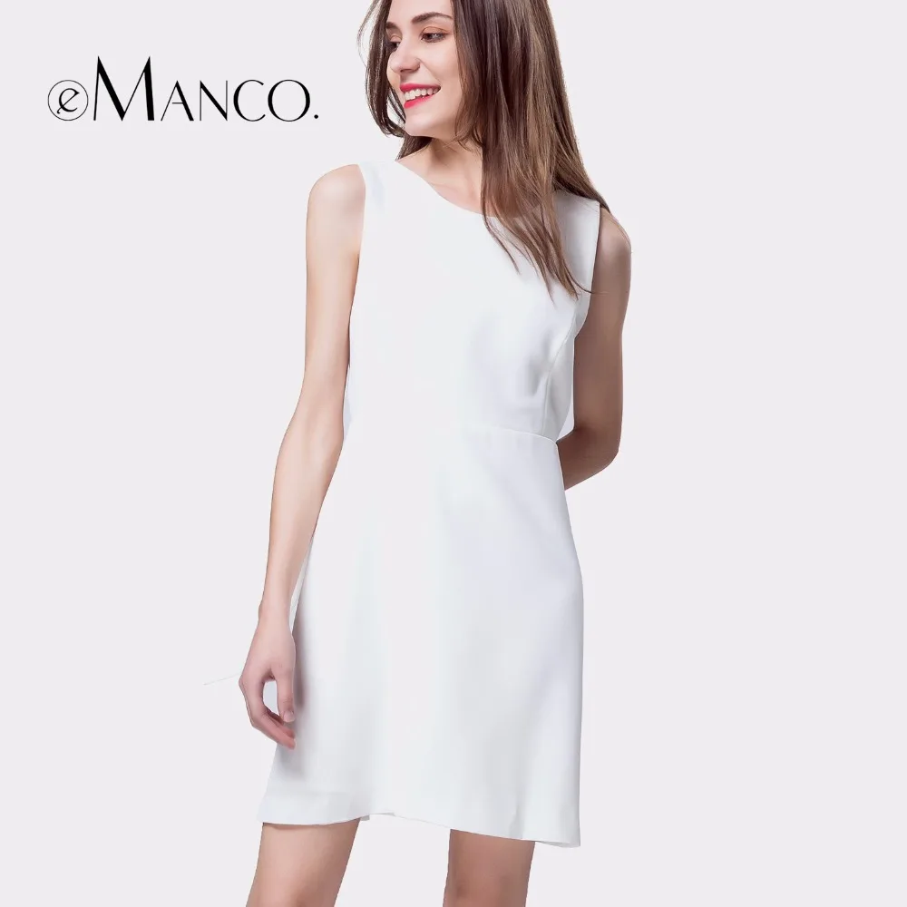 e-Manco Backless Casual Mini Elegant Sexy White dress Plus size O-Neck Sleeveless Short dress female club wear Party dress