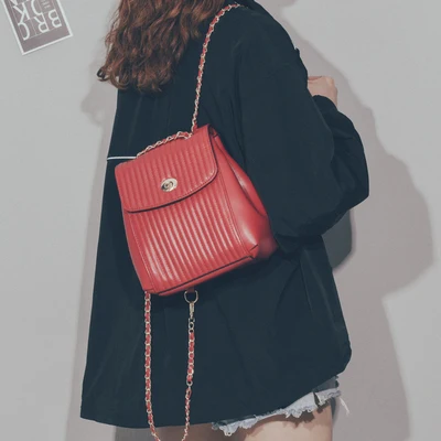 DORANMI классический кожаный полосатый школьный рюкзак женские рюкзаки модная школьная сумка женская сумка через плечо Mochila DJB348 - Цвет: red