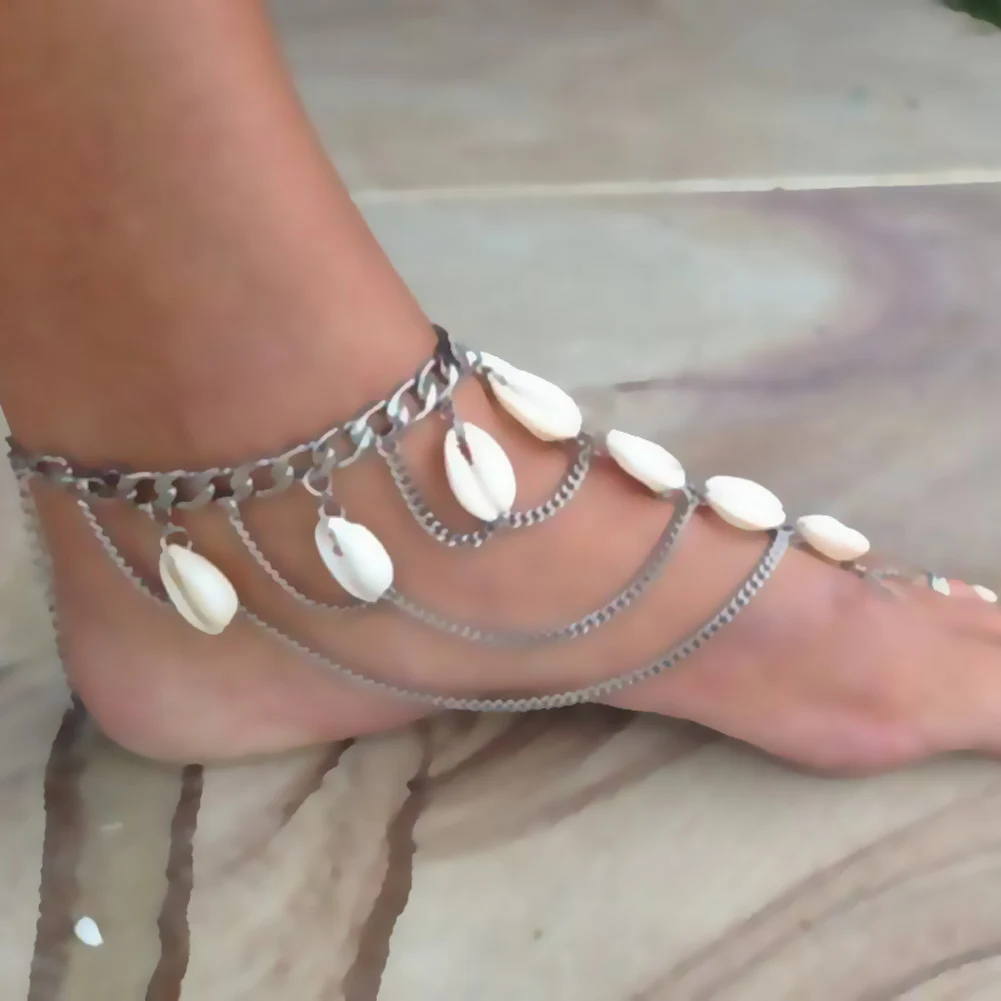New Vintage Shell Beach Multilayer Tassel Anklet Women s Barefoot Sandle Chain Foot Jewelry C721