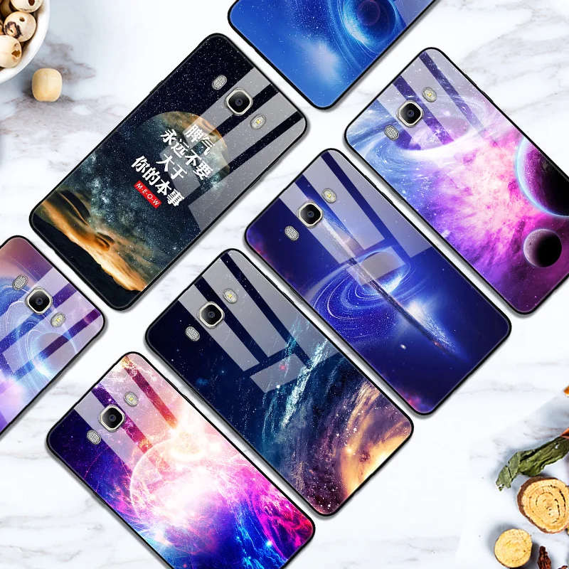 Жесткий стеклянный чехол Capas для Samsung Galaxy J7 2016 окрашенный космический закаленный