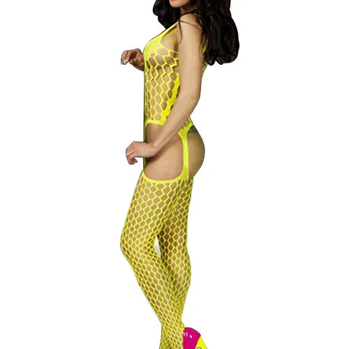 SAF Новое сексуальное женское нижнее белье с вырезом из рыбьей сетки, прозрачная панель спереди, без рукавов, колготы на всё тело костюм желтого цвета