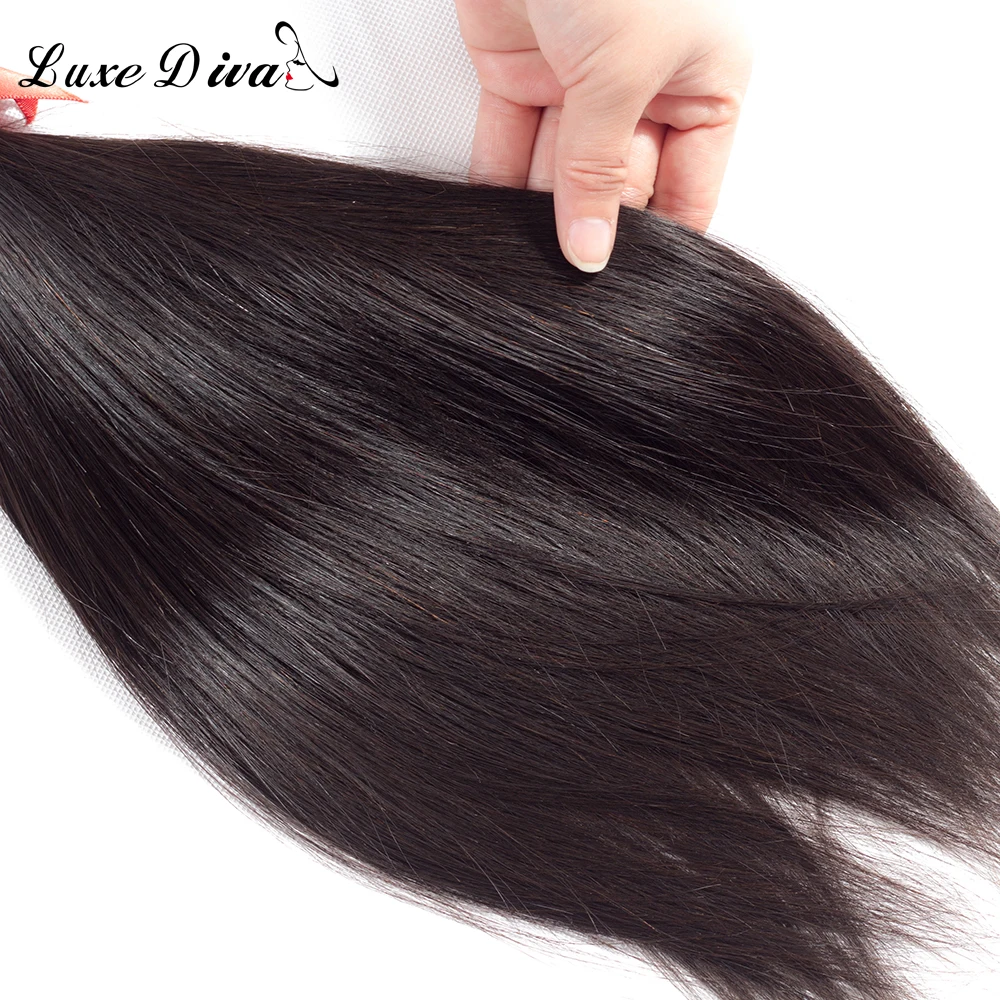 LUXE DIVA Brazilian Straight Hair Bundles Hair Weave Bundles Human Hair Bundles Natural Color Non Remy Hair Weave 1/3/4 Pieces