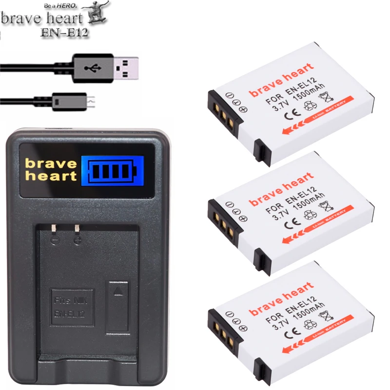 Brave heart 3x батарея EN-EL12 батарея для камеры EN EL12 enel12+ USB зарядное устройство для Nikon coolpix S6100 S9100 S1100PJ S9600 S9700