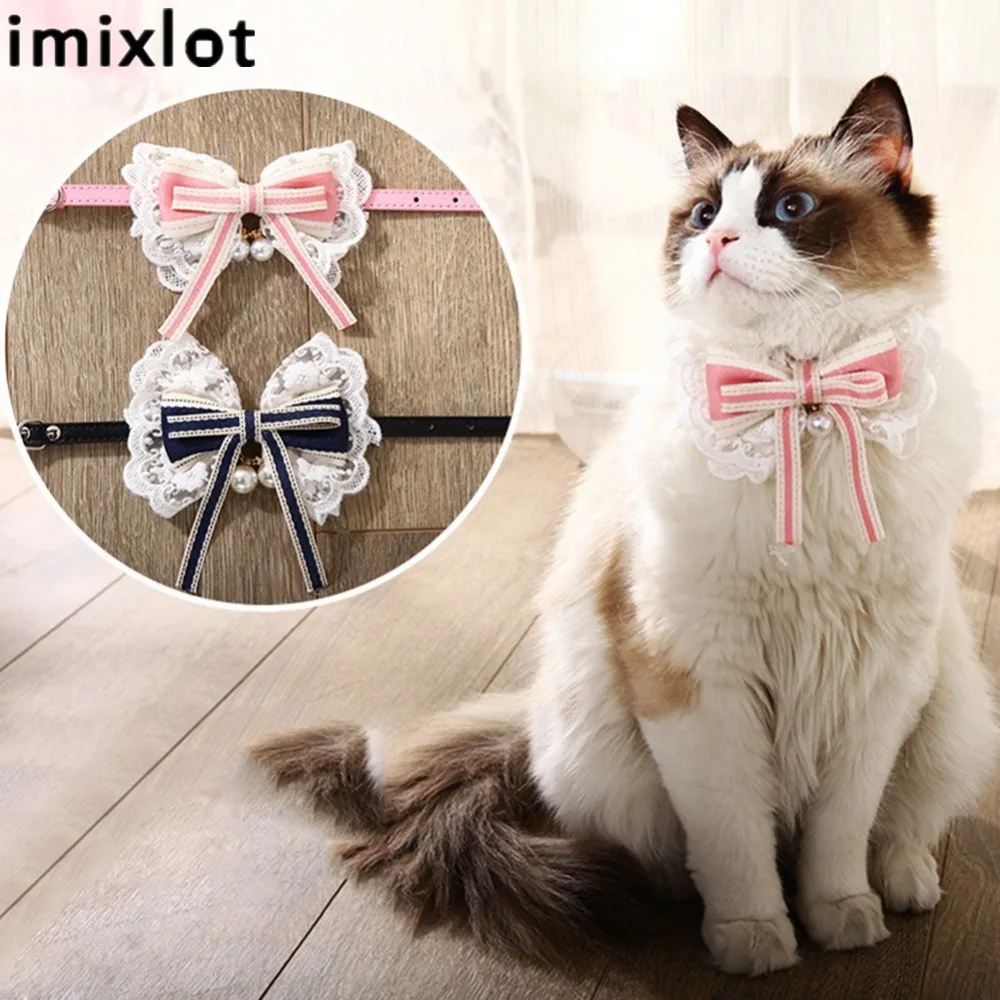 

Imixlot Adjustable Leather Dog Collars Pet Collars With Bowknot Bell Cute Necklace Collar for Little Dog Cat Pet Supplies
