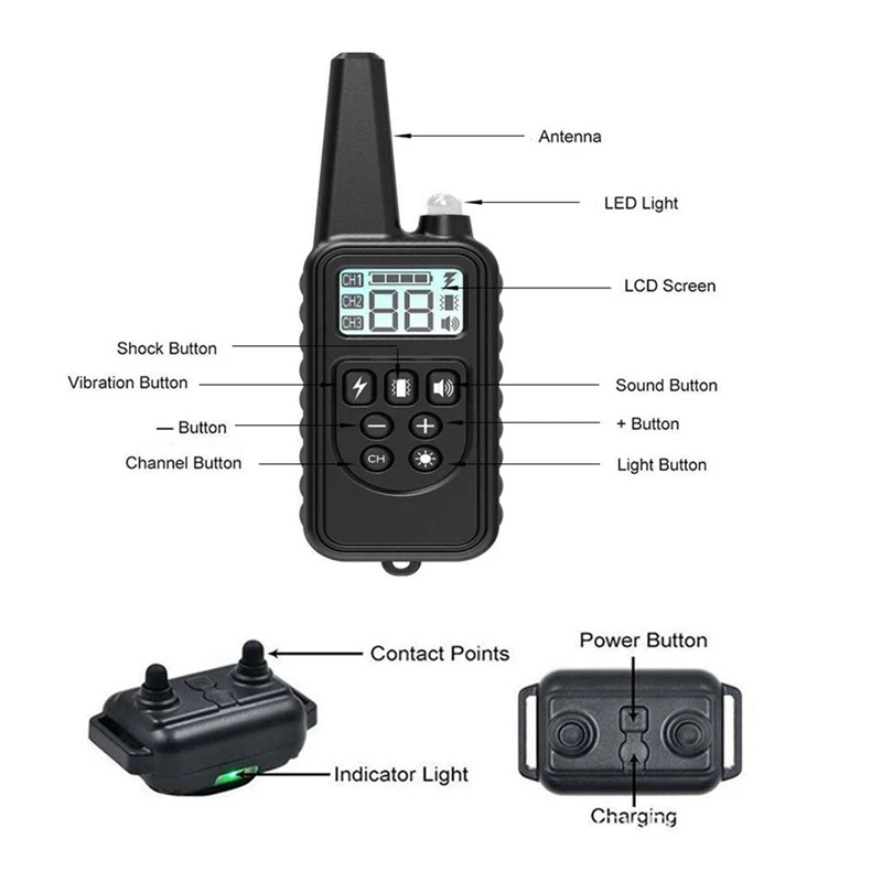 Ошейник для собак 800 метров дистанционный и Перезаряжаемый контроллер, водонепроницаемый тренировочный(1 пульт дистанционного управления, 1 собачий ошейник