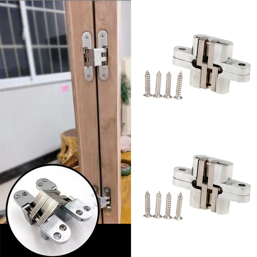 Invisible Concealed Cross Hinges Wooden Doors,Zinc Alloy,Satin Nickel Finish,Pack of 2