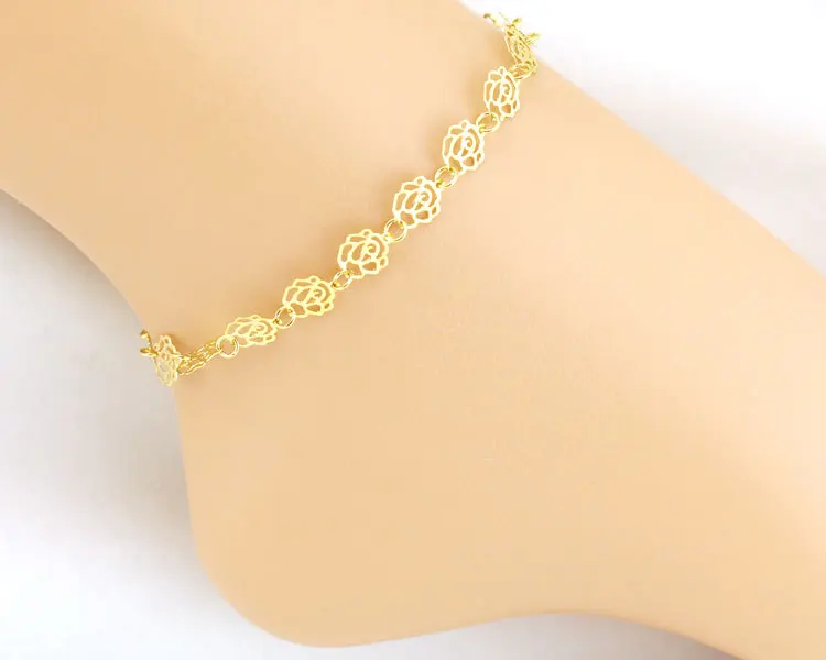 Rose Flower Anklet Hollow Gold Leg Bracelet Foot Jewelry Ankle Bracelet