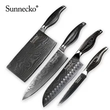 Sunnecko ножи из дамасской стали Комплекты повар шеф-повар мясо Тесак утилита Santoku для очистки овощей нож для нарезания Кухня Ножи набор с деревянными ручками