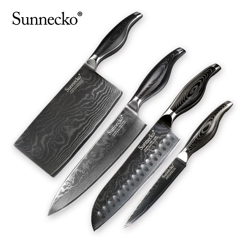 Набор ножей из дамасской стали Sunnecko кухонный нож для повара с деревянной