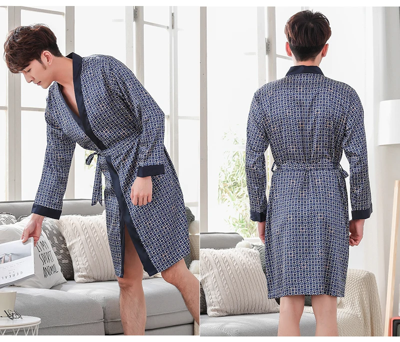  Silk Robes Men Nightgown Dressing Gown  (20)