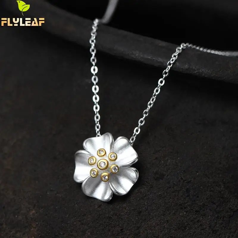 

925 Sterling-silver-jewelry Cubic Zirconia Flowers Necklaces & Pendants For Women Original Fashion Lady Colar Accessories