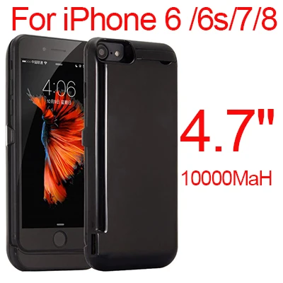 Black i6 i6s i7 i8 Тонкий ультра тонкий чехол для iPhone 6, 6 s, 7, 8 plus, 10000 мА/ч, запасное зарядное устройство, чехол для iPhone 6, 6 s, 7, 8, 6 Plus - Цвет: Black i6 i6s i7 i8