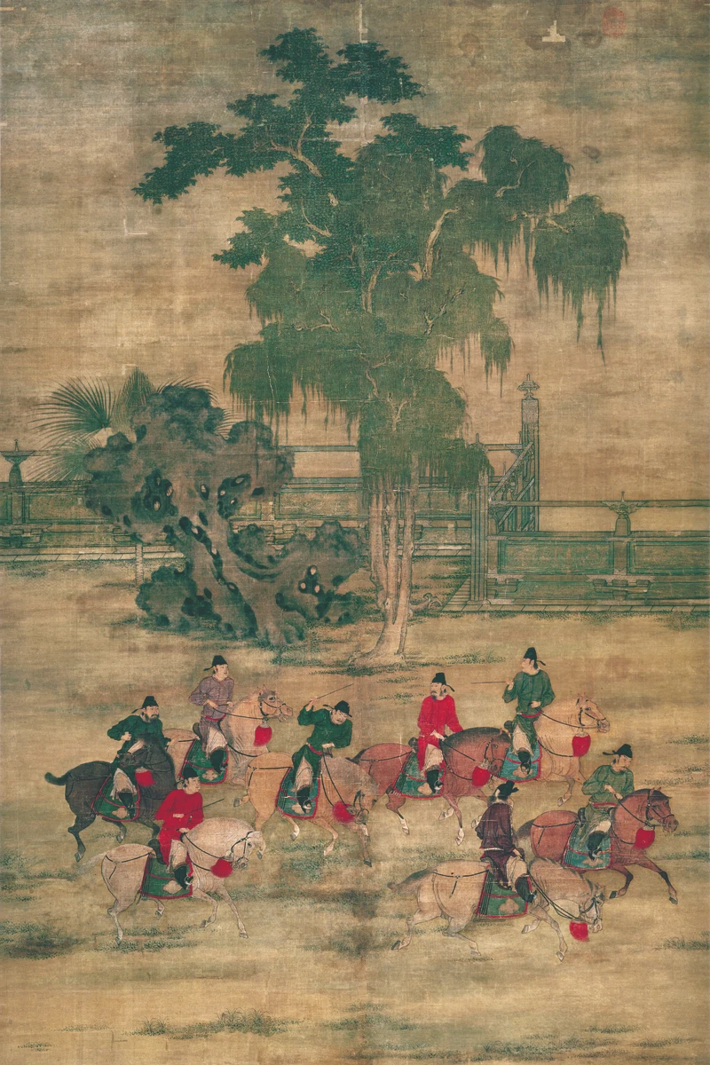 

Top 100 traditional Chinese painting canvas scenery prints modern decor eight friends in ancient polo contest by Zhao Yan