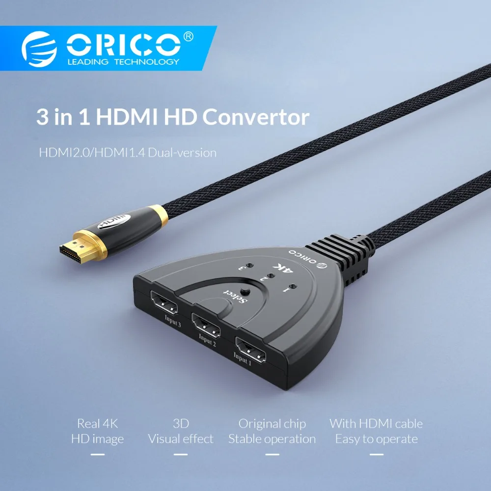 

ORICO HDMI Splitter 3 In 1 Out 4K HDMI Switcher With Infrared Remote Control USB 3.0 HDMI for DVD HDTV Xbox PS3/4 Smart STB