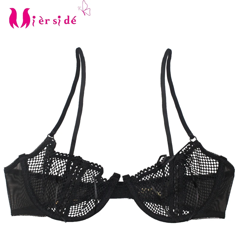 

Mierside Transparent Lingerie Underwear Solid Mesh bra for women Single See Through Intimates Sexy Cup Bralette Black