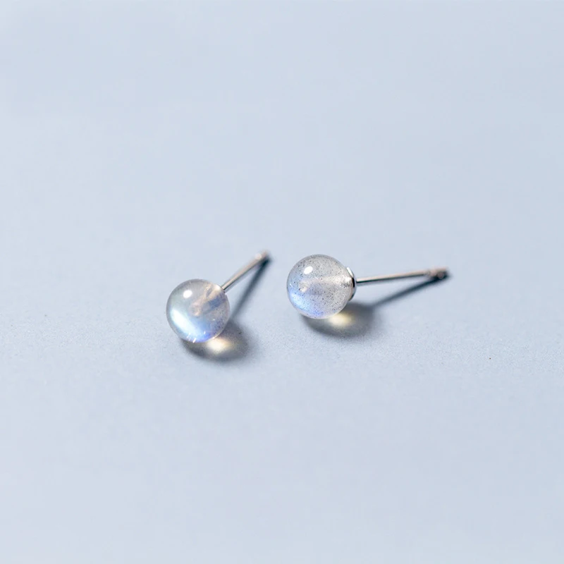

MloveAcc Earrings for Women Real 925 Sterling Silver Grey Moonstone Stud Earrings Valentine's Day Gifts