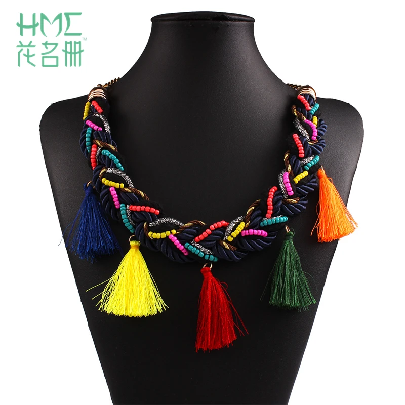 1pc Popular Twist Braided Rope Necklace Colorful Tassel Beads Necklaces