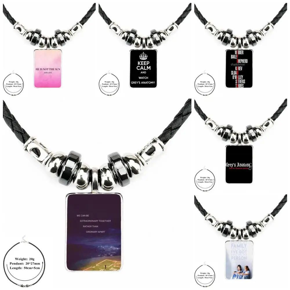 

For Valentine'S Day Gift Black Greys Anatomy Fashion Ladies Black Leather Bead Pendant Jewelry Glass Cabochon Necklace Pendant
