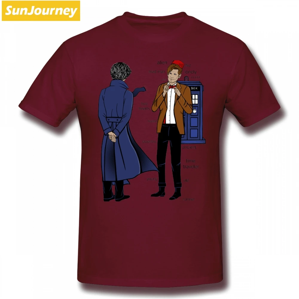 Sherlock Meets The Doctor Who летняя футболка Случайная Мужская футболка хлопок большого размера Футболки с коротким рукавом - Цвет: Коричневый