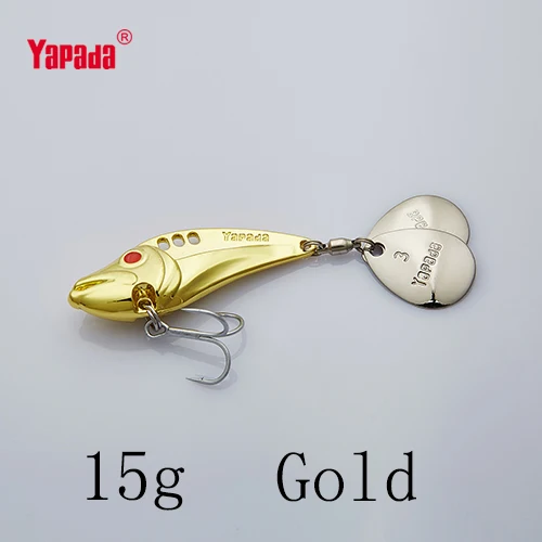 Gold 15g YAPADA VIB 306 Ghost 10 г/15 г/20 г/25 г тройной крючок+ вращающиеся блестки 43 мм/49 мм/53 мм/58 мм Металлические разноцветные рыболовные приманки VIB - Цвет: Gold 15g