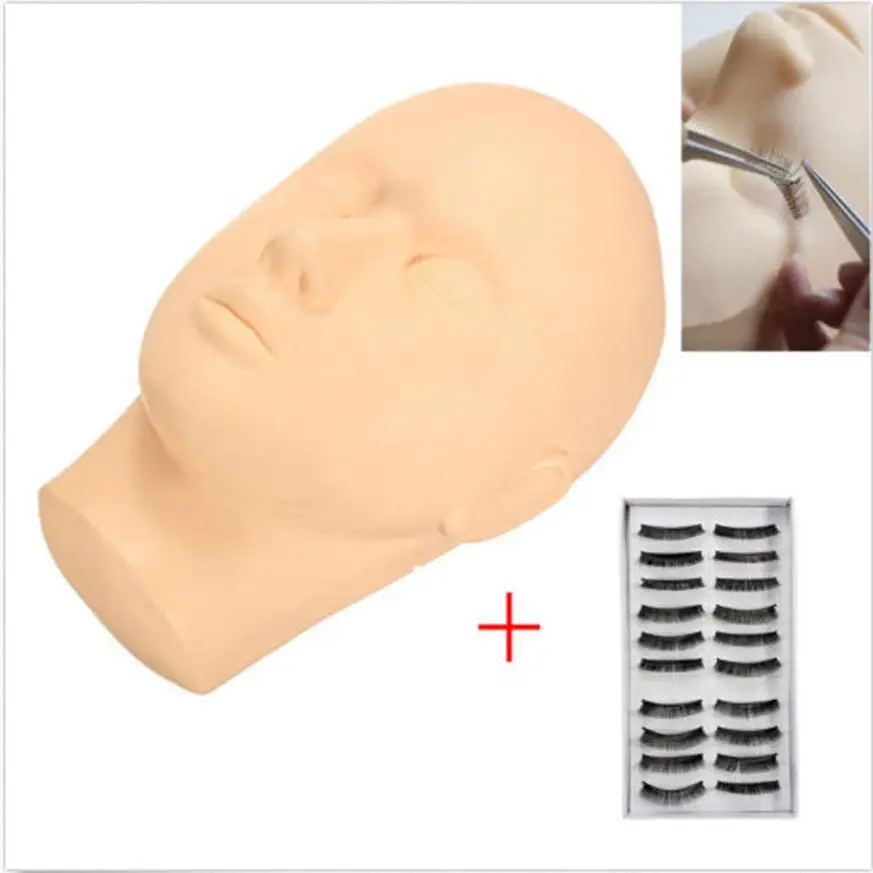 2017 New Designed Mannequin Flat Head with Practice False Eyelash and Tweezer for Training Eyelash Extension