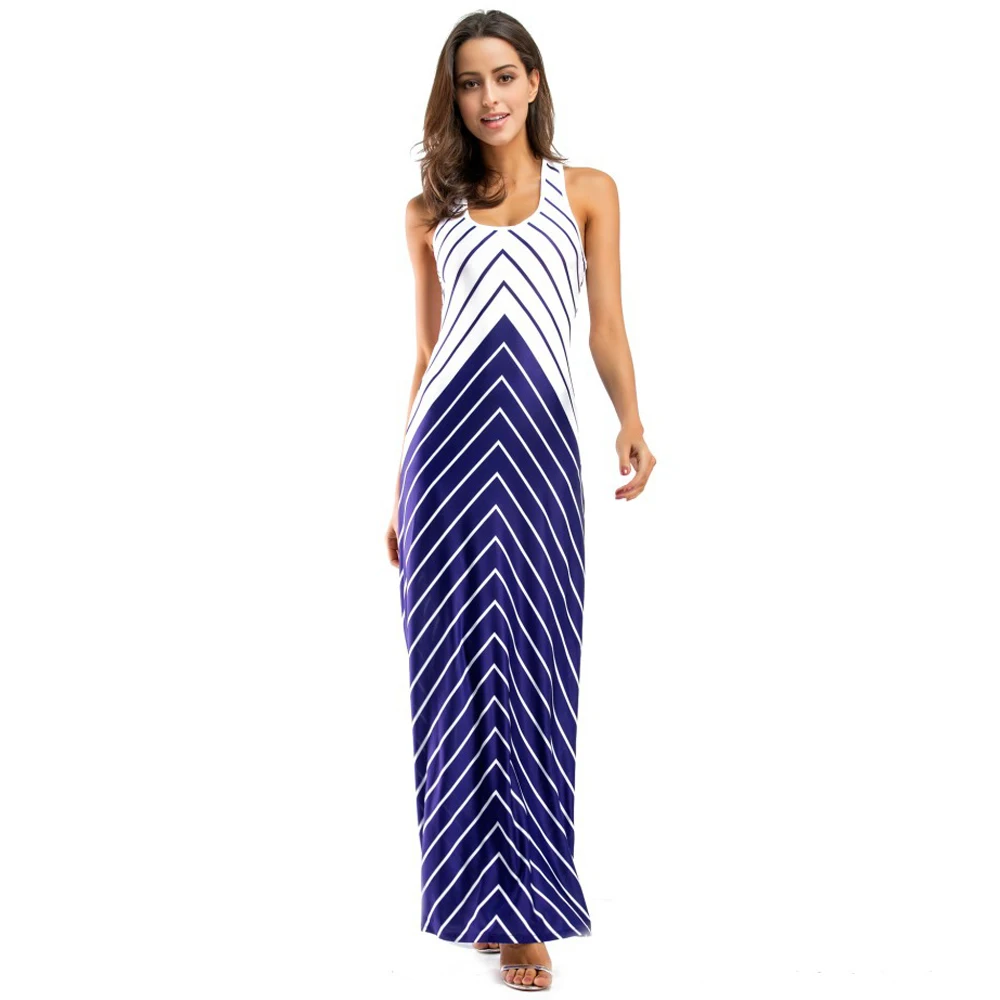 Striped Beach Dress Women 2018 Summer Maxi Dresses Cross Open Back ...