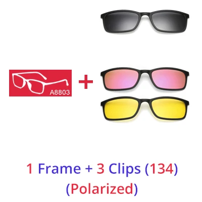 Ralferty Polarized Sunglasses Men Women 5 In 1 Magnetic Clip On Glasses TR90 Optical Prescription Eyeglass Frames Magnet Clips 1 Frame 3 Clips 134